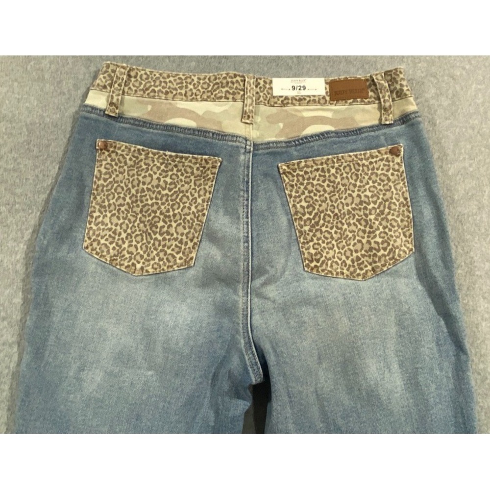 Judy Blue Slim Fit‎ Jeans Women's Size 9/29 Blue Cheetah Camo High Rise Med Wash - Picture 6 of 14